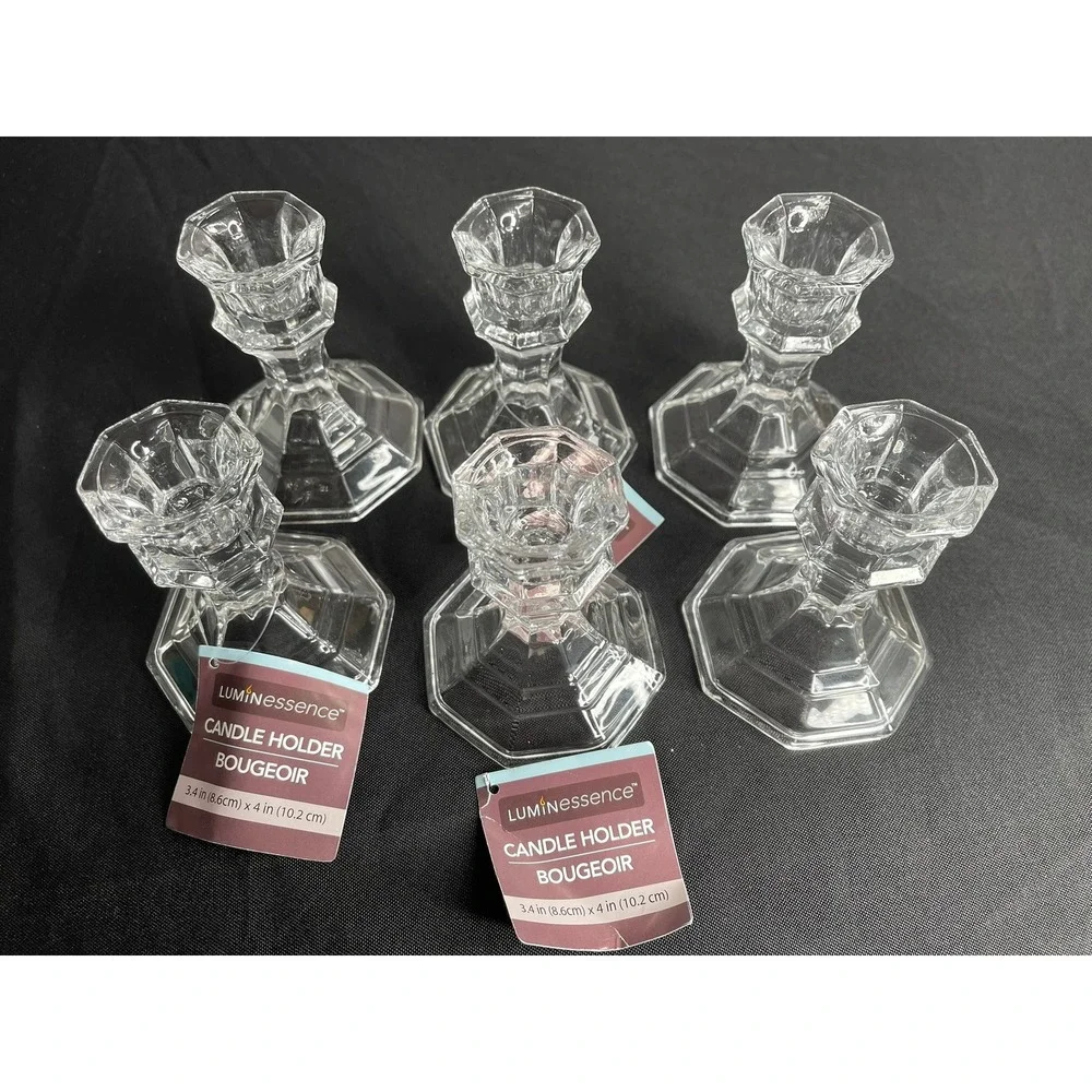 Luminessence Clear Glass Hexagon Taper Candle Holder Set of 6 4 inch 207456 2503